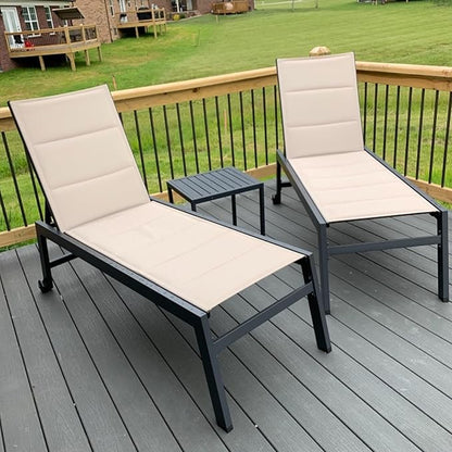 PURPLE LEAF Outdoor Patio Chaise Lounge Set of 2 Aluminum Lounge Chair with Wheels and Side Table Pool Chaise Chair for Outdoor Garden Poolside Beige