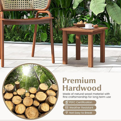 Tangkula Square Outdoor Side Table, 17.5” Patio Hardwood End Table w/Slatted Tabletop, Small Coffee Table, Outdoor Indoor Chairside Table for Porch Garden Balcony, Easy Assembly (2, Natural)