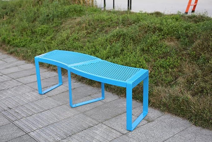 Outdoor Curved Bench, Heavy Duty Metal Park Bench for Outside, Backless Loveseat, Thermoplastic-Coated, Weatherproof Commercial-Grade 2-Person Seating for Park, Patio, Garden, Deck, Beach，Blue