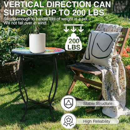 Outdoor Side Table for Small Spaces, 14 Inch Round Metal End Table for Patio Balcony Yard Porch Garden Livingroom, Anti-Rust Waterproof Accent Table for Indoor Outdoor Use, Easy Assembly