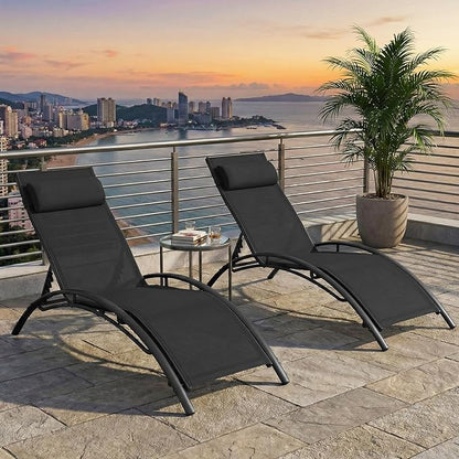 Tangkula Lounge Chairs Outdoor Set of 2, Heavy-Duty Patio Chaise Lounges with 5-Position Backrest & Breathable Seat Fabric, Outside Beach Pool Sunbathing Recliner for Backyard, Poolside (Black)
