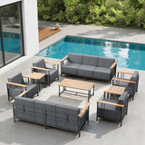 10-inch Thick Cushion Outdoor Furniture Set of 9, Patio Chair Set with Sofa, Wood Grain armrests, trapezoidal backrest - Photo 1