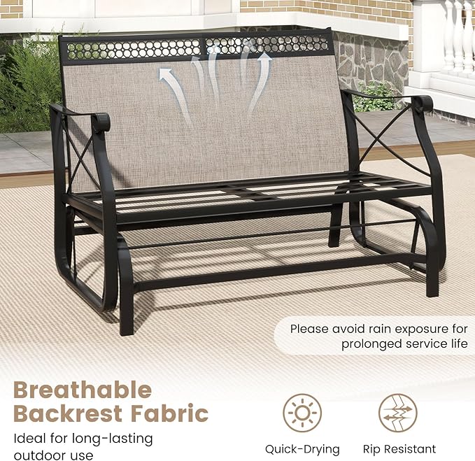 Tangkula Patio Glider Bench, 2-Person Swing Gliding Loveseat with Breathable Fabric Seat & Soft Cushions - Photo 8