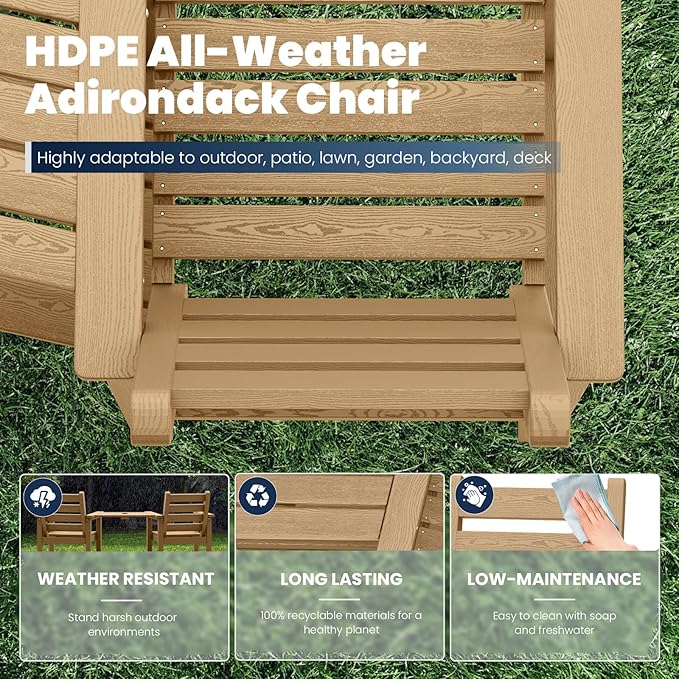 PLUUV Tall Adirondack Chairs Set of 2, All Weather HDPE Poly Bar Height Balcony Adirondack Chair with Removable Double Connecting Trays, Outdoor Adirondack Barstools for Deck, Patio, Yard, Pool, Lawn