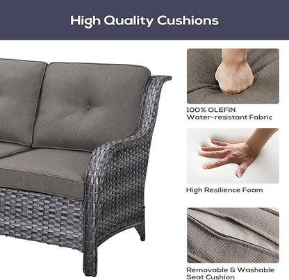 Belord Patio Furniture Set 6 Seats, Outdoor Swivel Rocker Patio Chairs, Oversized Outdoor Sectional Couch, Two 3-Seater Sofas with Coffee Table, Ideal for Porch, Deck, Gray Wicker/Gray