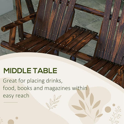 Outsunny Wooden Porch Swing with Stand, 2-Seat Patio Swing Chair with Center Table, for Garden, Poolside, Backyard
