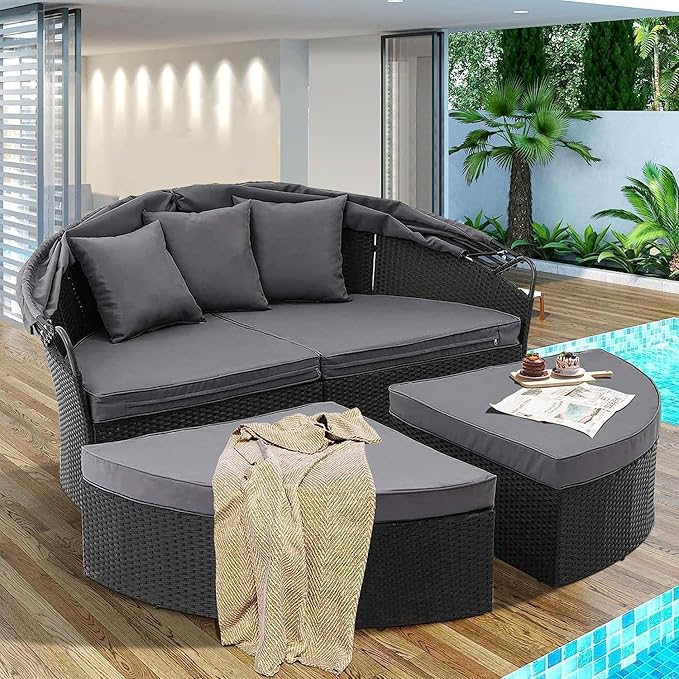 SUNCROWN Outdoor Patio Round Daybed with Retractable Canopy - Photo 6