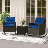 Tangkula 3 Piece Wicker Rocking Set, Patio Rattan Roker Chairs with Tempered Glass Table & Soft Cushions - Photo 9