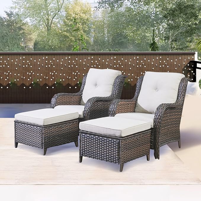 Rilyson Wicker Patio Furniture Set - 4 Piece Rattan Outdoor Sectional Conversation Sets with 2 Chairs and 2 Ottomans - Photo 2
