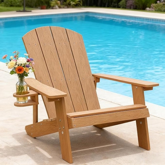 Outdoor Adirondack Chair, Weather-Resistant HIPS Patio Lounge Chair, 1Pcs Fixed Seating for Porch, Garden, Deck, Backyard