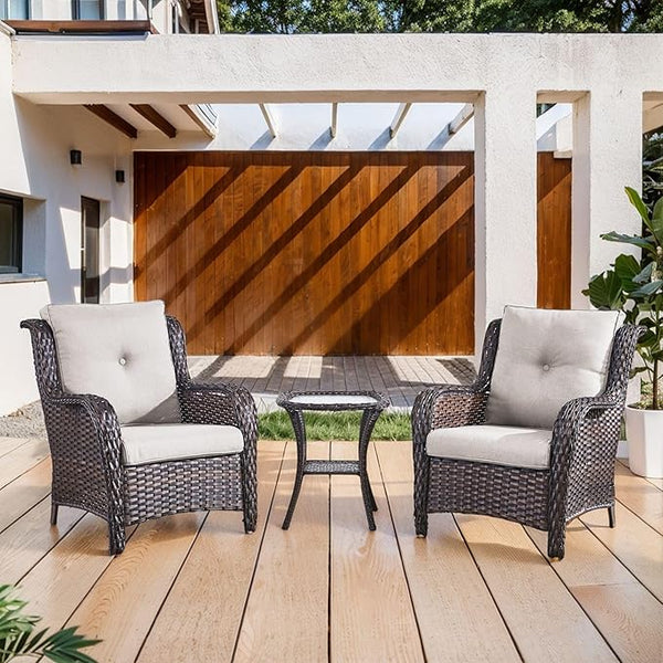 Belord Outdoor Furniture Set Patio Wicker Chairs, 3 Peices Porch Rattan Furniture with Side Table - Photo 1