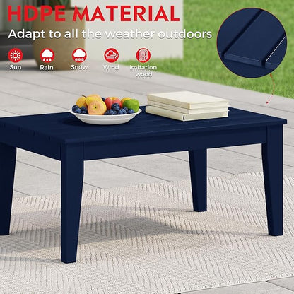 Costaelm Adirondack Outdoor Coffee Table, HDPE Drink Table Weather Resistant, Patio Porch Accent Balcony Table Outdoor End Table for Pool, Seaside, Backyard, Navy Blue