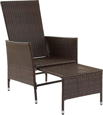 Teamson Home Outdoor PE Rattan Patio Lounge Chair with Pull-Out Ottoman and White Weather-Resistant Cushions Patios, Decks, Gardens, Poolside, Balconies, or Sunrooms, Brown