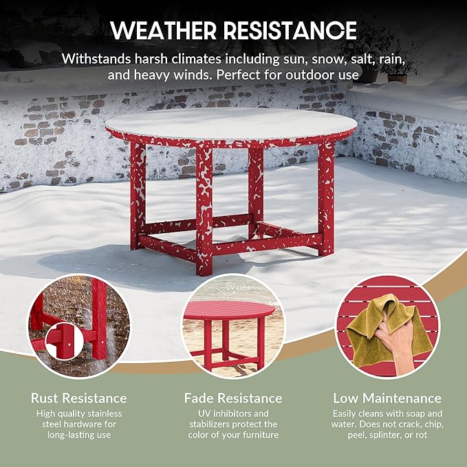 WestinTrends Dylan 5-Piece Outdoor Patio HDPE Adirondack Chair with Round Coffee Table Conversation Set, Red