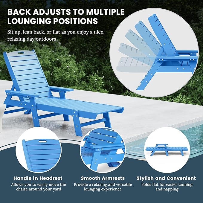 WO WESTIN OUTDOOR HDPE Laguna Poly Reclining Chaise Lounge, Pacific Blue
