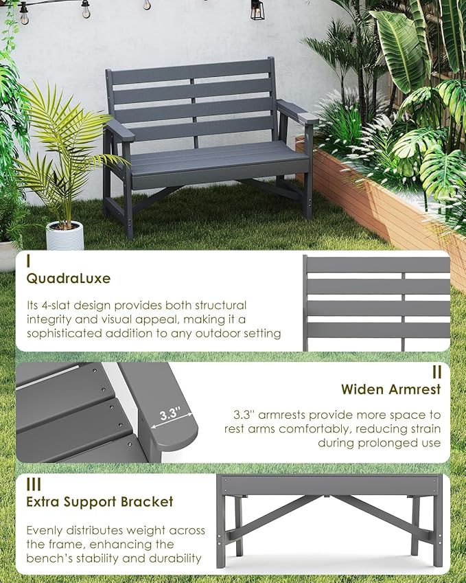 GREENVINES Outdoor Bench | HDPE | Garden Benches | All Weather | for Outdoors Patio Park Porch Outside Backyard - Photo 6