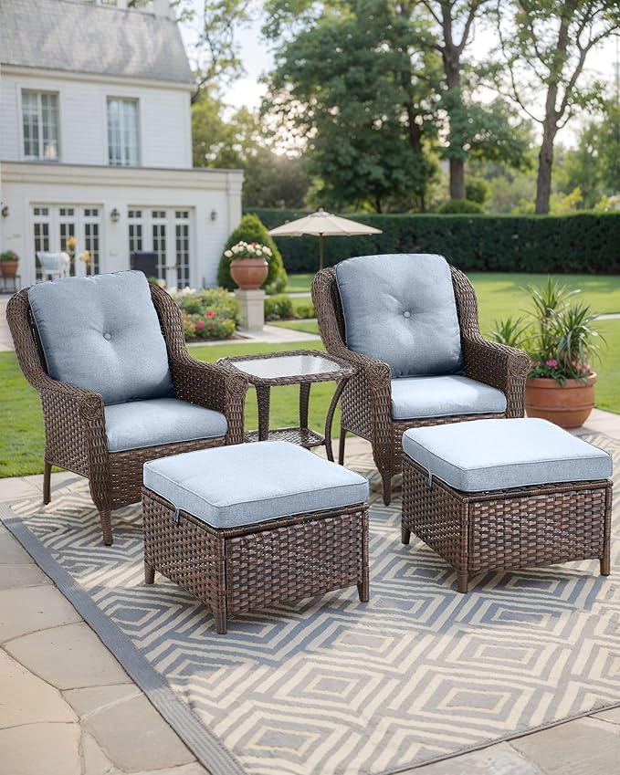 3 Piece Patio Brown Wicker Chairs with Side Table - Outdoor High Back Heavy Duty All-Weather Lawn Dining Rattan Chair - Photo 6