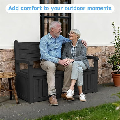 51.06" L x 24.17" W x 35.24" H Outdoor Storage Bench - 70 Gallon Weather-Resistant Resin Rattan-Look Seat (500 lbs Capacity) (Black)