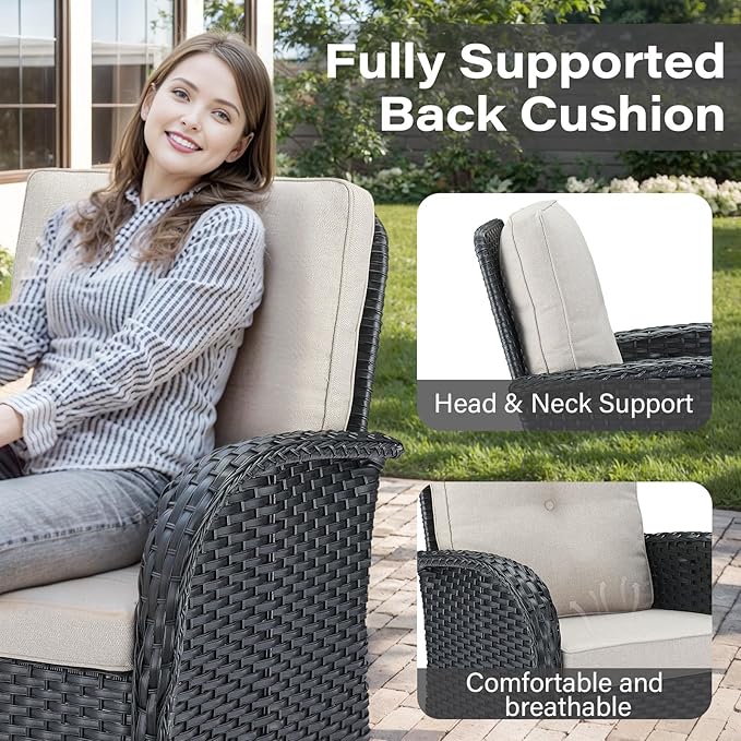 Belord 5 Pieces Patio Furniture Set with 50000 BTU Propane Fire Pit Table, All-Weather Patio Rocking Chairs - Photo 8