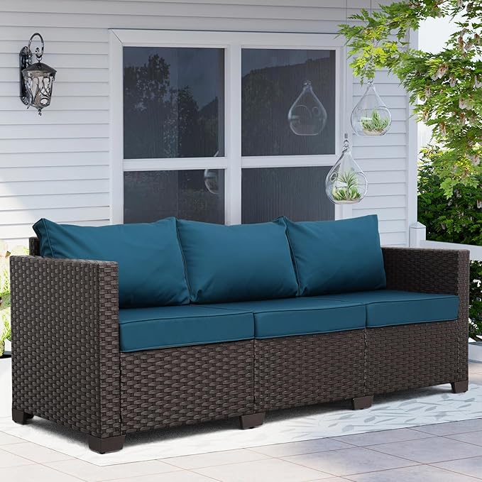 Outdoor Furniture Wicker Outdoor Couch Patio Furniture 3-seat Sofa Deep Seat Hight Backrest Non-Slip Cushions - Photo 3