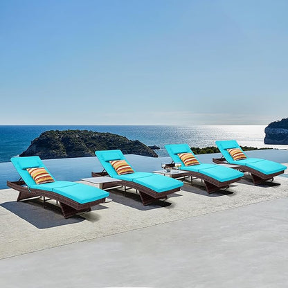 Sundale Outdoor Chaise Lounge Set of 4, Wicker Patio Lounge Chairs for Outside, Adjustable Chaise Loungers with Cushions & Pillows for Deck, Indoor, Yard - Steel, Aruba