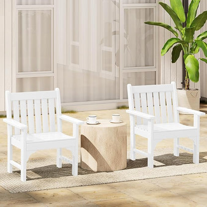 Costaelm Outdoor Dining Arm Chair, Patio HDPE Garden Dining Table Chair, Poly Lumber Waterproof Restaurant Bistro Farmhouse Chairs for Outside Porch Backyard, White