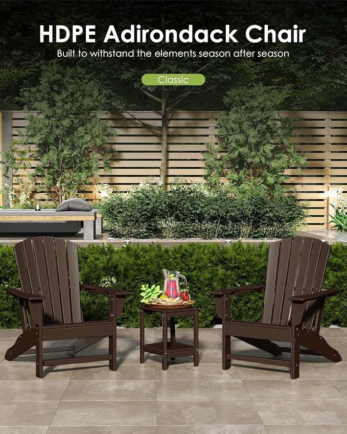 GREENVINES Adirondack Chairs Set of 4 | Wood Grain HDPE Plastic | Oversized Fire Pit Chair | All Weather | Dark Brown | Poly Lumber | for Outdoor Deck Backyard Patio Garden