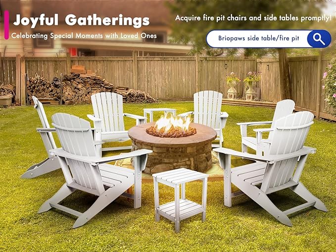 BRIOPAWS Adirondack-Chairs-Set of 6 | Fire Pit Chair | Oversized | HDPE Plastic | Weather Resistant | for Deck Outdoor Poolside Campfire | White