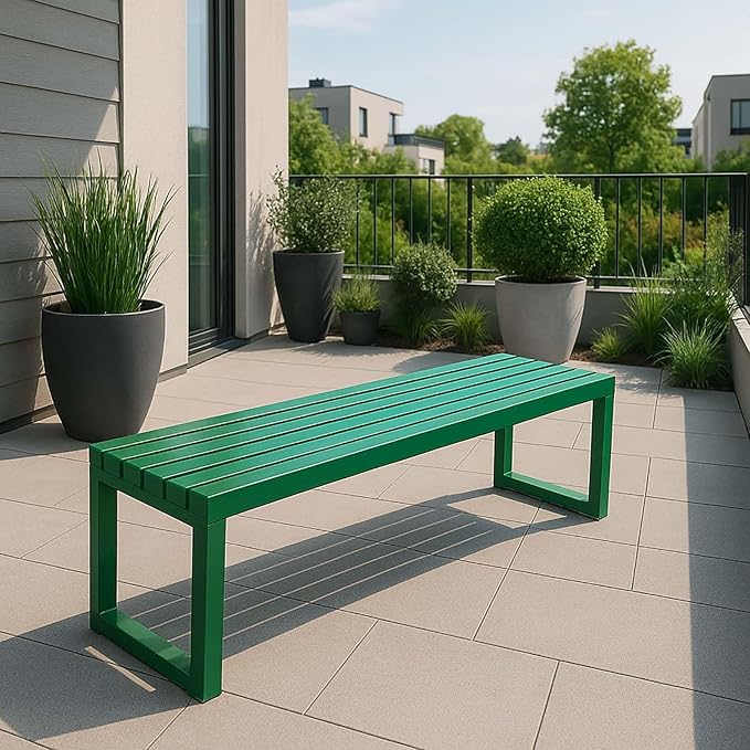Patio Benches for Outdoors Metal Garden Bench 39" 47" 59" 71" Porch Furniture 2-4 Seating Without Backrest Weatherproof for Park Lawn Garden Yard Tennis Court Seater Chair(Green,3.93ft)