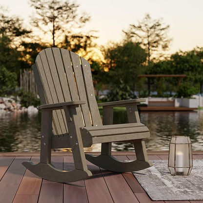 Wildridge Heritage Adirondack Rocking Chair, Weathered Wood - Outdoor Weather Resistant HDPE Rocking Chair for Patio, Deck, Fire Pit