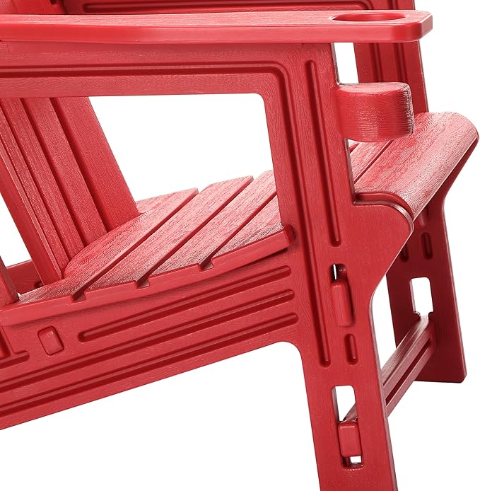 Costaelm Cayman Hardware-Free Assembly Outdoor Patio HDPE Poly Plastic Adirondack Chair with Cup Holder (Set of 2), Red