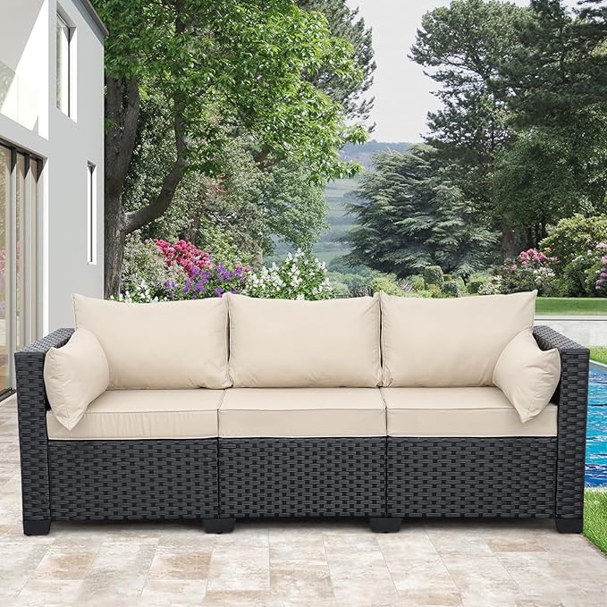 Rattaner Patio Furniture 3-seat Sofa Wicker Outdoor Furniture Outdoor Couch Deep Seat Hight Backrest Waterproof Cover - Photo 1