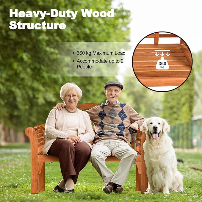 COSTWAY Folding Wooden Bench Outdoor, Crown-Like High Backrest, Patio Eucalyptus Wood Bench for Garden, Park & Porch - Photo 4