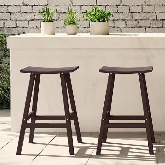 WestinTrends Malibu 2 Piece Set of 29 Height Outdoor/Patio Saddle bar stools, Dark Brown
