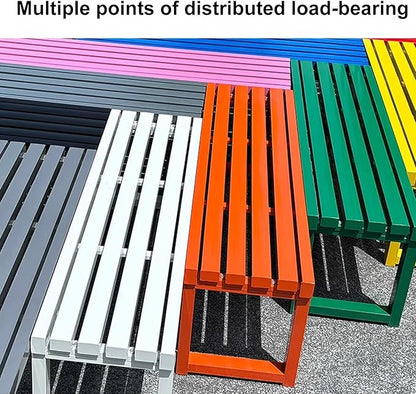 Backless Outdoor Garden Bench, Park Bench with Slatted Seat, All Weather Outdoor Benches, 2-3 Person Seat Front Porch Benches Outdoor, Metal Frame, 880 Lbs Capacity, for Garden, Park(White,120cm/47in)