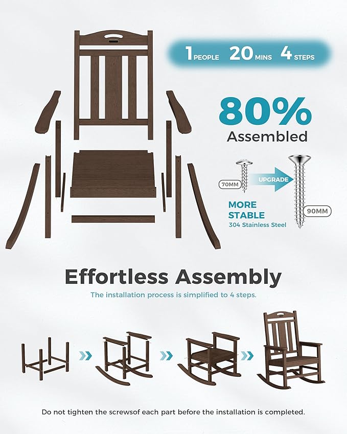 Ciokea Outdoor Rocking Chair, HDPE Porch Rocking Chairs for Outside - Photo 8