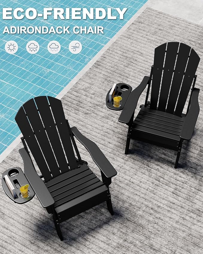 Adjustable Adirondack Chair Set of 6 with Cup Holder, All Weather HDPE Fire Pit Chairs for Deck, Backyard, Patio, Black - Photo 3