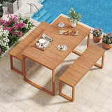 Tangkula Acacia Wood Patio Dining Table for 4-6, Rectangular Outdoor Table with Slatted Tabletop - Photo 4