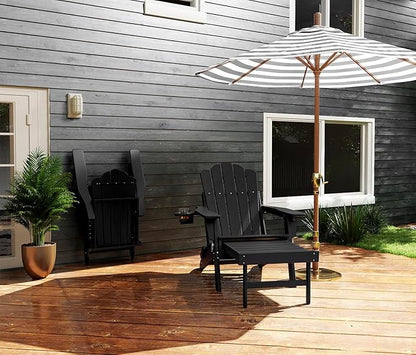 FOOWIN Adjustable Adirondack Chair with Retractable Ottoman Set of 8, Folding Adirondack Chair with Cup Holder, HDPE All-Weather Fire Pit Chair for Patio, Yard, Poolside, Black