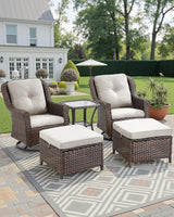 3 Piece Patio Swivel Chairs and Side Table Set - High Back Outdoor Brown Wicker Rattan Rocking Glider with Thick - Photo 5