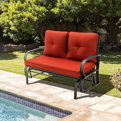 Giantex 2 Seats Glider Bench for Outside, Patio Glider Porch Loveseat w/Cushions & Powder Coated Steel Frame, Double-Seat Outdoor Glider for Patio, Garden, Backyard (Red)