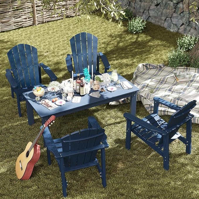 nevilywood 5-Piece HDPE Adirondack Chair Set, 4 Stackable Chairs Coffee Table, All-Weather Wood Grain - Photo 3