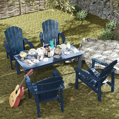 nevilywood 5-Piece HDPE Adirondack Chair Set, 4 Stackable Chairs Coffee Table, All-Weather Wood Grain, Patio Garden Backyard,Navy Blue