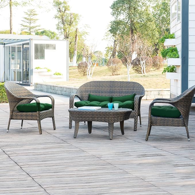 QILLOWAY Outdoor Patio Wicker Seat Cushions Group Loveseat/Two U-Shape/Two Lumbar Pillows for Patio Furniture - Photo 5