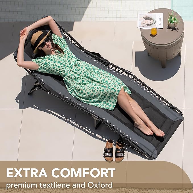 Devoko 4-Fold Padded Portable Folding Outdoor Chaise Lounge Heavy Duty Reclining Chair with Pillow & Side Pocket for - Photo 5