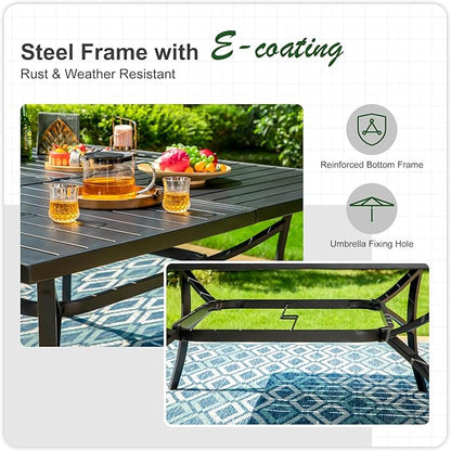 Sophia & William 60" Large Outdoor Patio Table for 8, Outdoor Square Metal Dining Table with 1.9" Adjustable Umbrella Hole, All Weather Wrought Iron Furniture Black Table for Garden Deck