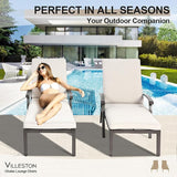 Chaise Lounge Chair Outdoor with Wheels, Cast Aluminum Tanning Chair with Beige Cushion - Photo 7