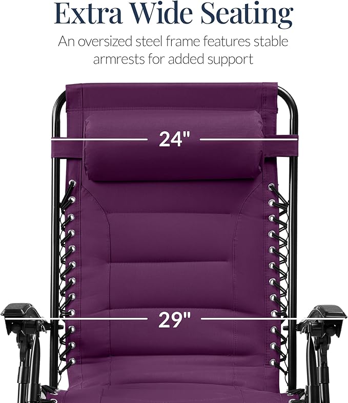 Best Choice Products Oversized Padded Zero Gravity Chair, Folding Outdoor Patio Recliner - Photo 3