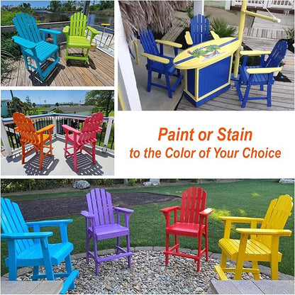 Ready-to-Finish Balcony Tall/Counter High Adirondack Chair with Footrest for Outdoor Outside Garden - Unfinished Natural Wood Bar Chair