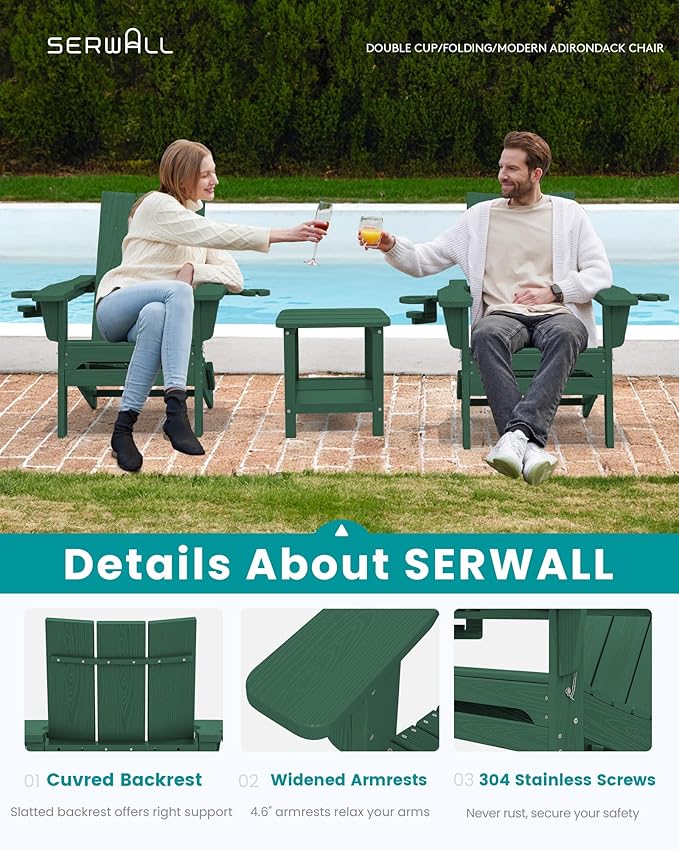 SERWALL Modern Adirondack Chair, Folding Adirondack Chair with Dual Cup Holders - Photo 4